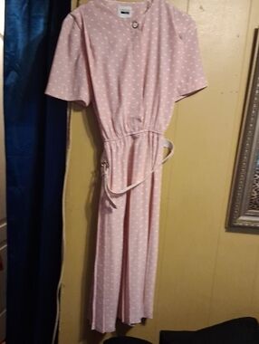 Leslie Fay Pink Polka Dot Dress with Belted Waist